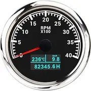 GPVPGHGRJ 3000/6000/8000 RPM Tachometer with Water Temperature Oil Pressure Gauge Engine Total Hours 3 in 1 Tacho Meter for Marine Boat Speedometer(4K RPM BS)