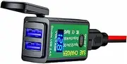 Zerodeko 1Pc USB Dual Output Motorcycle Phone Charger Mobile Charging Equipment with Voltage Display Heavy Duty Extension Cable for Motorbike Enthusiasts