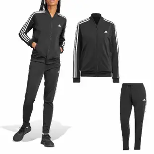 【adidas 愛迪達】運動套裝 女款 黑 白 三條線 經典 外套 長袖 長褲 愛迪達(IJ8781)