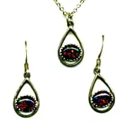 RED OPAL PENDANT & EARRING SET, solid 925 silver, 8 x 6 OPAL Jewelry