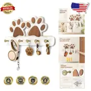 Rustic Farmhouse Dog Leash Holder with 6 3D Paw Hooks - Handmade Wall Mount