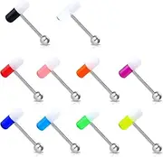 [Melighting] 10Pcs Pill Tongue Ring Barbell 14G Surgical Steel Tongue Rings with Mix-Color Uv Shaped Tongue Piercings Tongue Ring with Ball Piercing Jewelry for Women Men Set 16mm