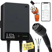 dé EV Charger Wallbox 7.4kW APP [6-32A, 1-Phase] EV Charging Station with 7.5m Type 2 to Type 2 EV Charging Cable, RFID, EV Charger 32A with RCD Type-B for Model Y/3, BYD/MG and Other BEV/PHEV