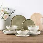 4,Porcelain Plates and Bowls Sets with Wavy Edge,Microwave & Dishwasher & Oven