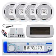Dual Bluetooth Marine Radio,Cover, Antenna,Amp w/Kit, 4x 6.5" 400W White Speaker