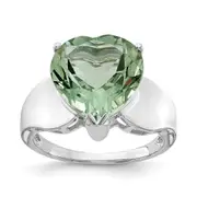 Sterling Silver Rhodium Green Quartz Gemstone Birthstone Ring Fine Jewelry Gift for Her