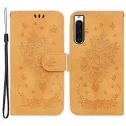 Wallet Leather Case for Sony Xperia 10 V Rose Butterfly Imprinted Stand Phone Cover