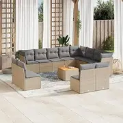 Patio Furniture Sets 13 Piece Garden Sofa Set with Cushions Mix Beige Poly Rattan