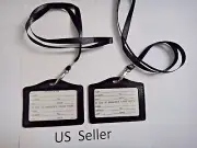 2X- ID Card Holder Horizonal strap Lanyard PU Leather for Retractable Badge