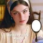 Vintage Round Handheld Makeup Vanity Folding Compact X3M1 Handle Mirror R0M2