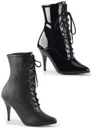 Pleaser VANITY-1020 Women's 4 Inch Heel Lace-Up Ankle Boot With Side Zipper