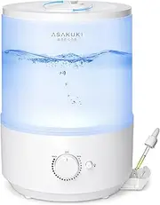 ASAKUKI Humidifier 3L Air Humidifier for Bedroom, Top Fill Cool Mist Humidifiers for Baby Plants, Quiet Oil Diffuser, Night Light for Large Room, Auto Shut Off, 360°Nozzle, BPA Safe, Easy Clean, 30H