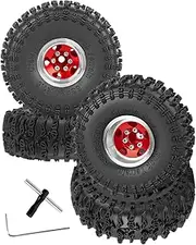 RC 1.0" Beadlock Wheels and Tires for 1/18 TRX4M,1/24 Axai1 SCX24 RC Crawler Car,4PCS Alloy Aluminium 1.0 Beadlock Rims Tires Wheels Rims,Red