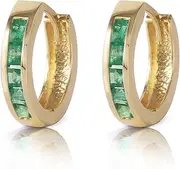 [Galaxy Gold GG] 14K Yellow Gold Hoop Huggie Earrings with Natural Emeralds