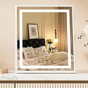 Famihomii Make-up Mirror with Lighting, Large Cosmetic Mirror Hollywood Vanity Mirror with Lights, 3 Light Colours, Touch Control, Dressing Table Mirror, 360° Rotatable, 25 x 30 cm