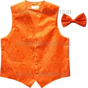 New Men's paisley formal wedding Tuxedo Vest Waistcoat_Bowtie Orange party prom