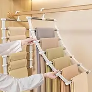 2 Pack 6 in 1 Pants Hangers, Pants Hangers Space Saving, Saves Space in The Wardrobe, for Hanging Trousers, Skirts, Scarves, Towels, Bed Sheets, Ties and Belts