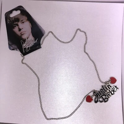 Justin Bieber Metal Heart Logo Necklace Rare NWT