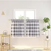 Cotton Curtains Grey & White Buffalo Gingham Check Curtain Panels Living Room Drapes Plaid Checker Kitchen Bedroom Window Treatment Set 2 Panels Rod Pocket 68cm W by 77cm D