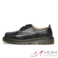 在飛比找momo購物網優惠-【MOM】歐美經典款3孔綁帶真皮馬丁休閒牛津鞋 馬丁靴(擦藍