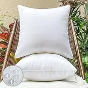 DDPSNSSJ 20x20 Outdoor Pillow Inserts (Set of 2) - Plush & Fluffy Water Resistant & Durable, Premium Square Decorative Pillows for Patio, Porch, Sofa - Hypoallergenic High-Loft Polyester Fill - White