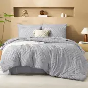 Full Size Comforter Set with Sheets - 7 Pieces Bed Full (79"x90") Light Grey