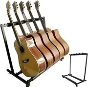 EZONEDEAL Multi Guitar Stand 5 Multiple Holder Instrument Display Stand Folding Padded Storage Organizer Rack Band Stage Bass Slot for Electric Acoustic Guitar