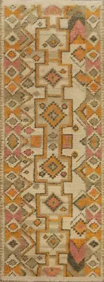 Geometric Wool Moroccan Handmade 9 ft Runner Rug Hallway Carpet 3x9