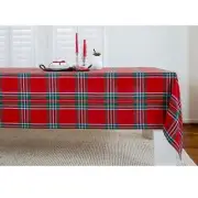 Solino Home Rectangle Linen Tablecloth for Christmas Party, Madras Holiday Plaid