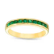 Natural Emerald Channel-Set Wedding Anniversary Band Ring in Solid 14K Yellow Gold