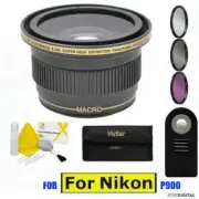 SPORTS ACTION FISHEYE LENS + MACRO LENS + HD FILTER KIT + REMOTE FOR NIKON P900