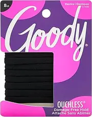 Goody Ouchless Seamless Hair Elastics, 8 Ct, Black, Damage-Free Gentle Hold Elastic Ties, No Snag or Pull, For All Occasions, Chic Styling Accessories for Women & Men, All Hair Types