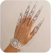 Denifery Finger Nail Tip Claw Rings Fingertip Claw Nail Rings Gothic Hollow Long Nails Finger Knuckle Claw Cosplay Vintage Costume Jewelry for Women and Girls