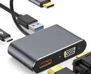Type-c Turn HDMI VGA 4-in-1 Transfer Cable Type C Turn HDMI 4K 30hz HD Conversion Line-Grey