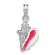 Sterling Silver De-Ani Rhodium-Plated Polished Enameled Small Conch Shell Pendant