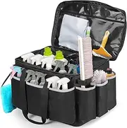 HODRANT Extra-Large Cleaning Caddy with EVA Hard Bottom, Large Capacity Supplies Organizer for Housekeeping Products & Home Work, Car Detailing Tools Tote Bag Handle Shoulder Strap, Black (CAHD00601)