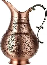 DEMMEX The Pitcher, 1mm Solid Copper Handmade Engraved Copper Pitcher Vessel Ayurveda Jug for Drinking Water, Moscow Mule, Cocktail Matte-Engraved