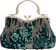 [lapulio] Vintage sequined velvet evening bag flower hardware handbag suitable for banquet wedding party formal occasions
