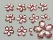 500 Pink Acrylic Flatback Faceted Flower Rhinestone Gems 10mm