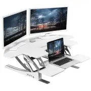 VIVO White Corner Height Adjustable Cubicle Sit to Standing Tabletop Desk Riser