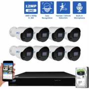 16 Channel 8 X 12MP Face/Human/Car Smart AI PoE Bullet Security Camera System