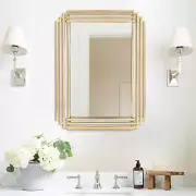 "Art Deco Gold Wall Mirror – 24"x18" Geometric Frame for Home & Bathroom"