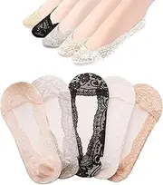 lafomukea No Show Lace Socks for Women, Non-slip Lace Low Cut Liner Invisible Ankle Socks with Silicone Strips for Sneakers, High-heel Shoes, Loafers, Boat Shoes