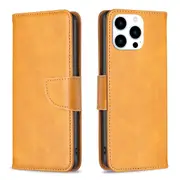 For iPhone 16 Pro Max Case, PU Leather Lambskin Textured Cover, Light Brown