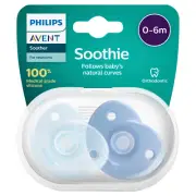 AVENT Soothie 0-6 Months Blue 2 Pack - Curved, Heart Shaped For Enhanced Comfort