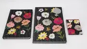 Molly & Rex Hardcover Notebook Journal Set of 3 Black Pink floral Notepad Lot