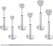 [Oufksiyy] 20G 18G 16G Flat Back Earrings Studs F136 Titanium Nose Ring Threadless Nose Stud Tragus Cartilage Lip Medusa Piercing Jewelry Hypoallergenic Taper Needles Cubic Zirconia 6mm 7mm 8mm