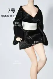 1/12 TBleague Female Black Short Kimono & Belt Fit 6in Figure PH TBL Figure