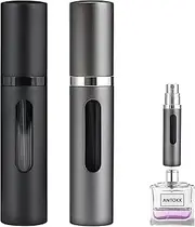 Travel Perfume Bottle Refillable Atomizer - 2-Pack 5ML ANTOKX Perfume Atomiser, Pocket Perfume Dispenser, Perfume Bottles Empty, Leakproof Portable Perfume Sprayer for Women and Men (Black & Grey)