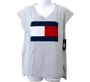 Tommy Hilfiger Sport Sleeveless Flag V-Neck T-Shirt Tee Size L Heather Gray